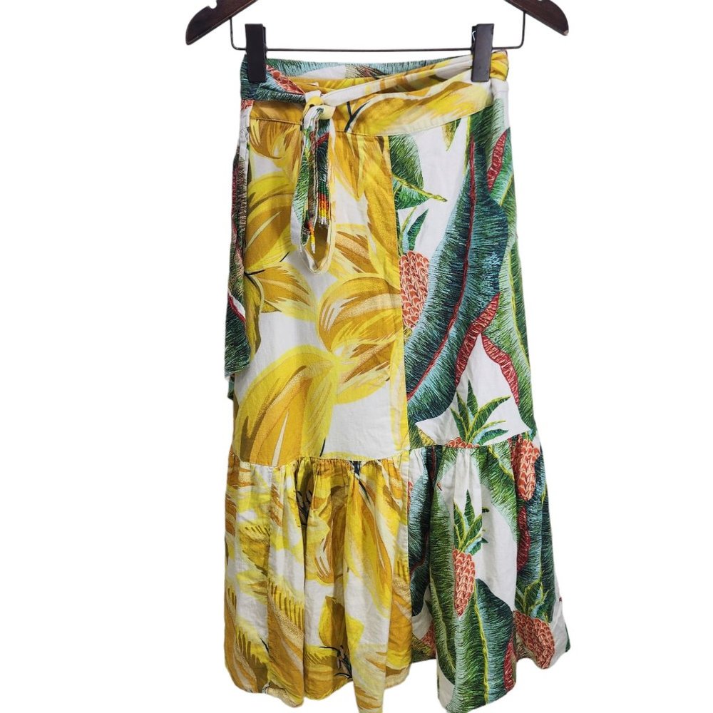 FARM Rio Azalea Forest Midi Wrap Skirt Women's Size M Beaded Tassel Tropical - Picture 7 of 11